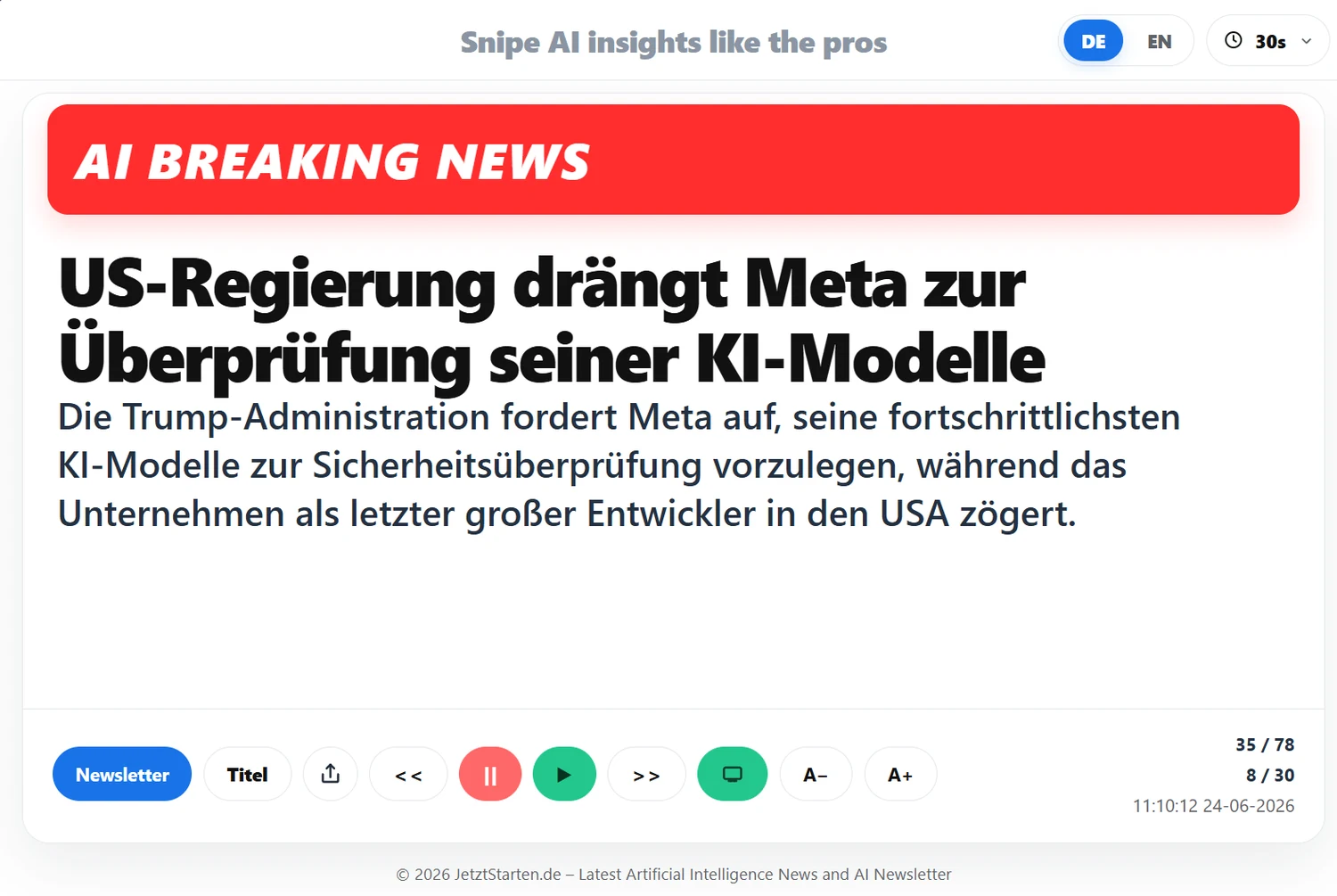 Screenshot of the AI Breaking News Rotation interface